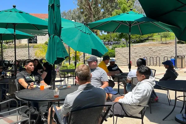 Coaches eating lunch outside